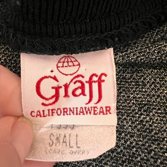 VTG 80s Graff Californiawear Cardigan Sweater Argyle Sz S Black Gold USA Made - Picture 8 of 10